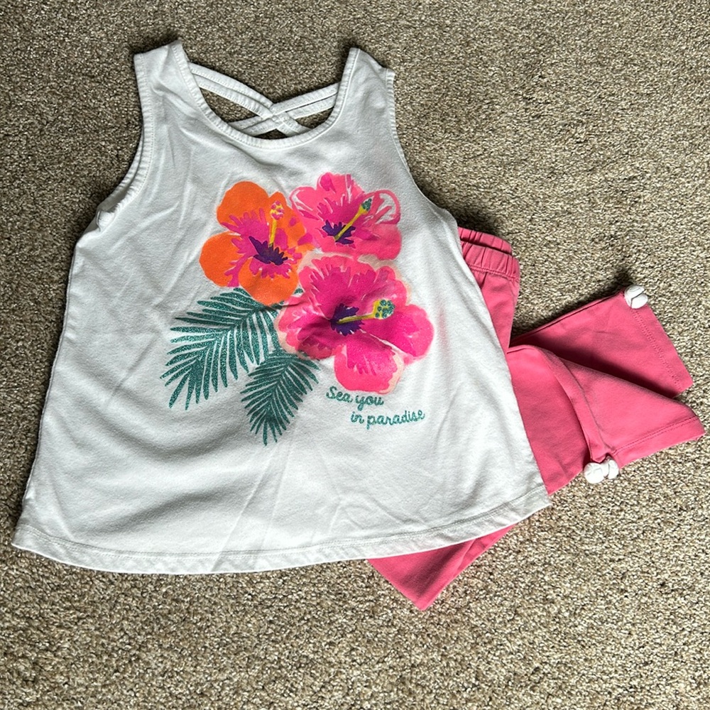 Girls’ Tropical Tank and Pink Leggings, Size 4T